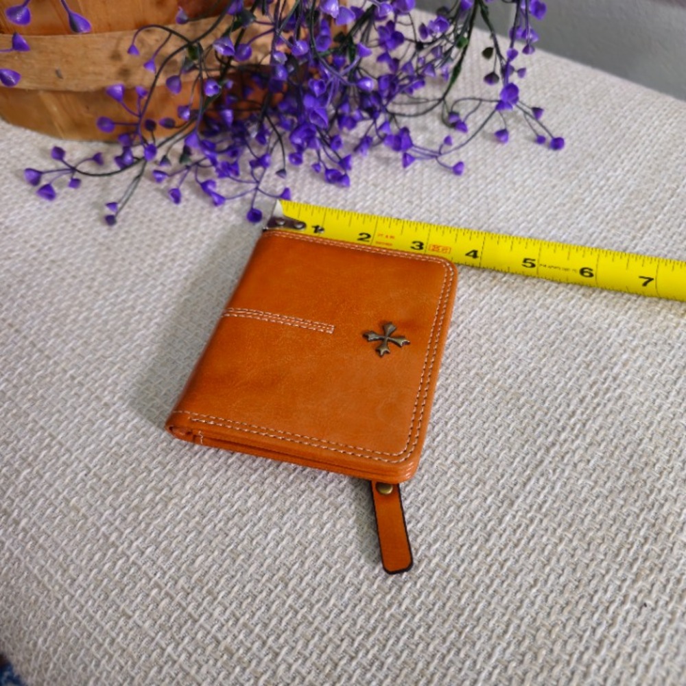 Gothic Cross Stud Bifold Snap Wallet | Rust Orange | 4x4in - Picture 7 of 8